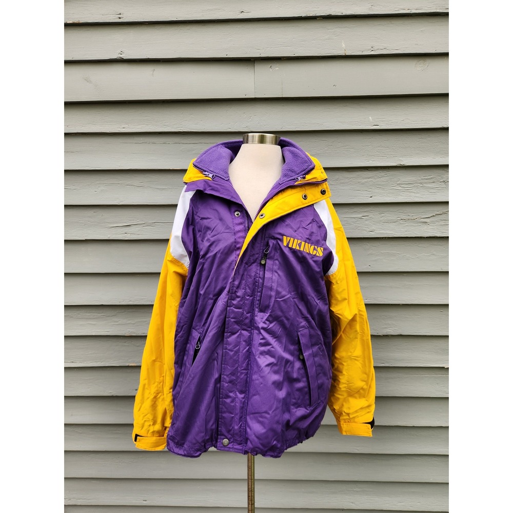 Reebok Minnesota Vikings Jacket Purple Yellow 3-in-1 System Fleece Liner Mens M